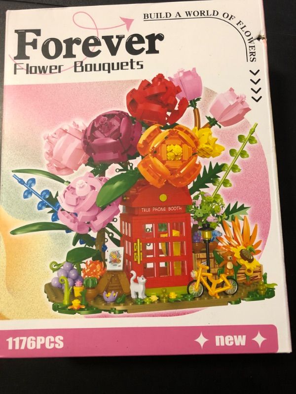 Photo 2 of Sopu Flower Bouquet Building Kit Bonsai Rose Fowers, Artificial Flowers Building Blocks Set, Valentines Day Gifts for Him Her, Birthday Gifts Valentines Gifts for Her Women (Telephone Booth Flower)