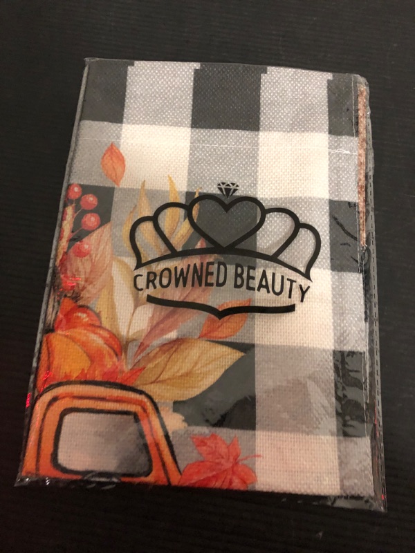 Photo 2 of CROWNED BEAUTY Fall Garden Flag Pumpkins Truck 12x18 Inch Double Sided for Outside Small Burlap Autumn Welcome Holiday Buffalo Plaid Yard Decoration