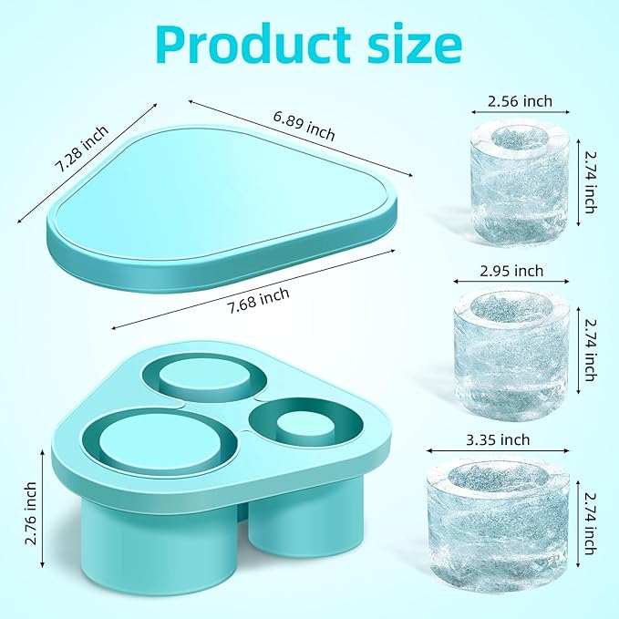 Photo 1 of Triangle Ice Cube Tray for Stanley Cup: Easy-Release Silicone 3 Hollow Cylinders Ice Making Mold for Stanley Tumbler, Accessories for 30/40 Oz Cup for Chilling Cocktails Whiskey Drinks Coffee (Blue)