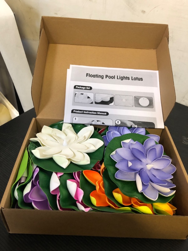 Photo 2 of 12 Pcs Floating Pool Lights Lotus Floating Lanterns LED Lifelike Floating Lamp Battery Operated Lily Pad Flower Candle Fun Pool Accessories for Pond Decor, Yellow Light (Multicolor, 5.91 Inch)