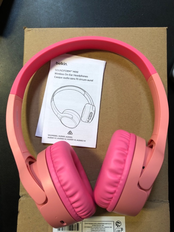 Photo 2 of Belkin SoundForm Mini Kids Wireless Headphones w/Built-in Microphone, 30H of Playback Time, Fun Stickers - Over-Ear Headsets for Online Learning, School, iPhone, iPad, Galaxy, & More - Pink