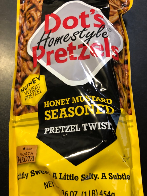 Photo 1 of Dot's Pretzels Honey Mustard Seasoned Pretzel Twists, Healthy Kids Snacks, 16oz Grocery Sized Bag Honey-Mustard 1 Pound (Pack of 1) ex 11/24