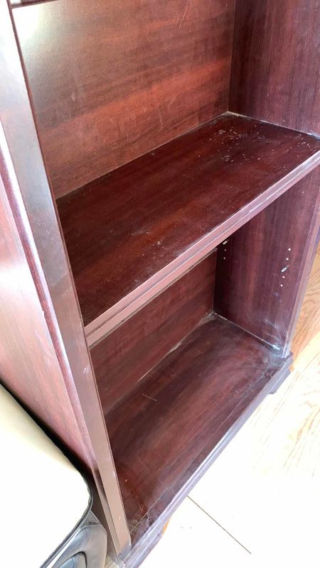 Photo 4 of 4 SHELF TALL CHERRY WOOD LAMINATE 4 SHELF BOOKCASE 29” X 13” H 71”