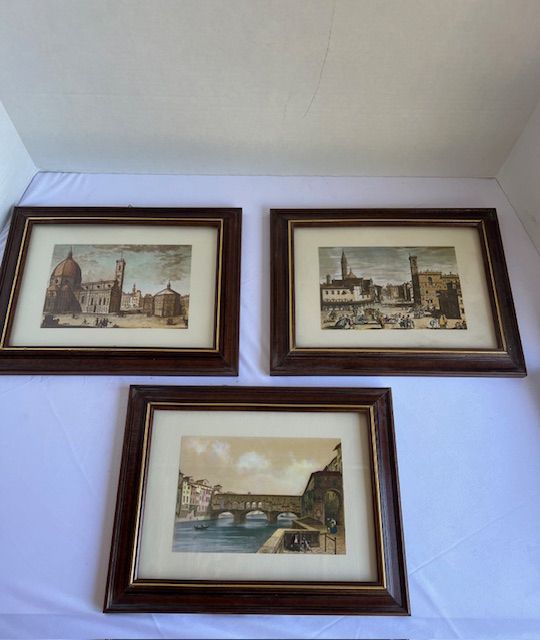 Photo 1 of 3-SMALL FRAMED PICTURES DEPICTING 18th CENTURY EUROPEAN TOWNS. 11.5” x 9.''