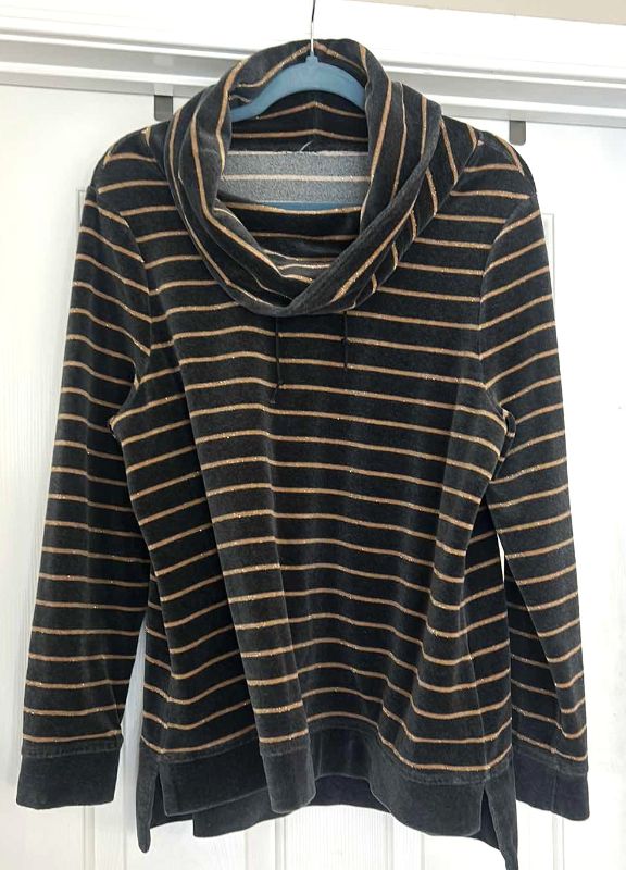 Photo 1 of WOMENSWEAR- CHICOS DARK GRAY AND GOLD COWEL NECK SOFT PULLOVER SIZE (M/L)