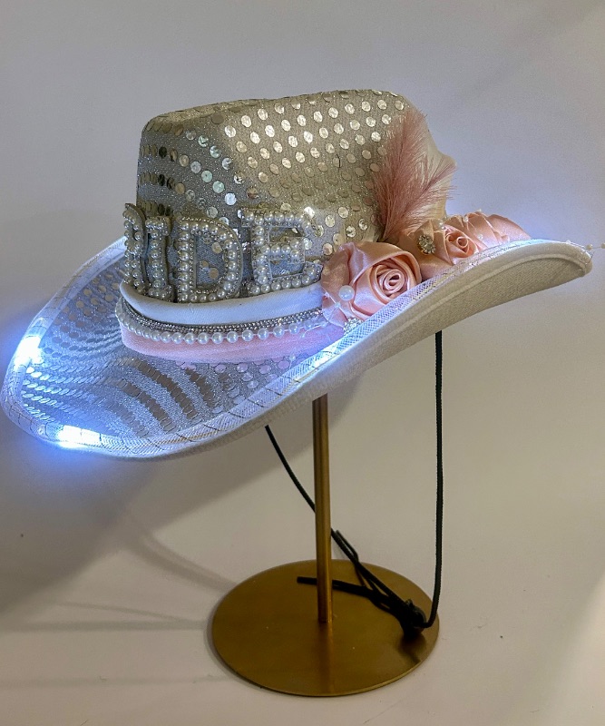 Photo 1 of NEW CUSTOM BLINKING, LIGHT UP, BRIDE / BRIDAL COWGIRL HAT (ADJUSTABLE)