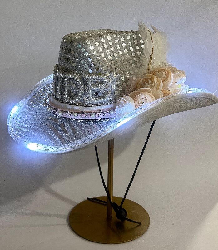 Photo 1 of NEW CUSTOM BLINKING, LIGHT UP, BRIDE / BRIDAL COWGIRL HAT (ADJUSTABLE)