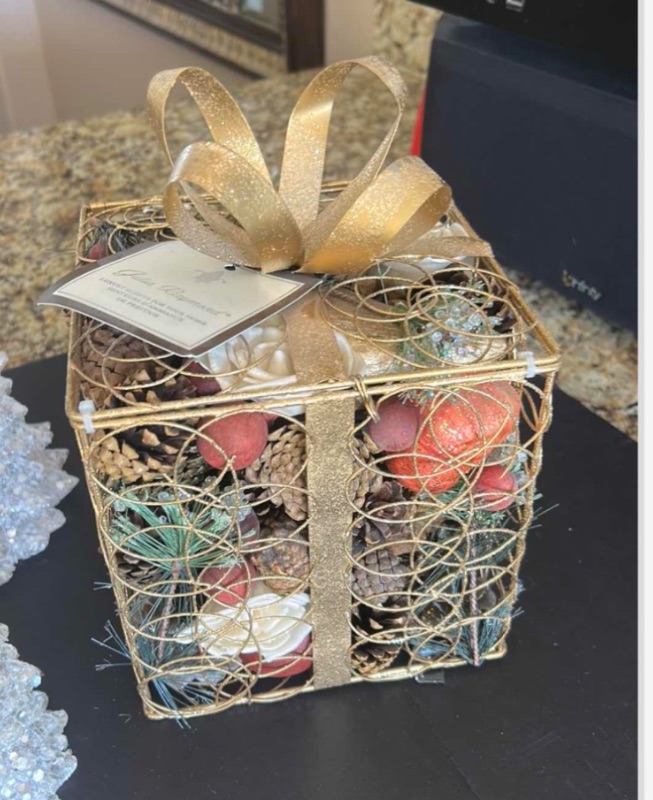 Photo 1 of 3-WHITE DECOR CHRISTMAS TREES (MAX H19”), GOLD DECOR CHRISTMAS PRESENT W HOLIDAY FILLINGS