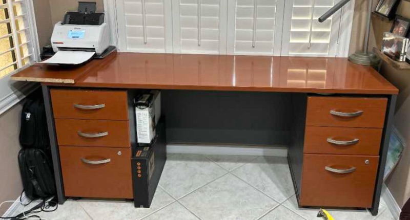 Photo 1 of EXECUTIVE WOOD DESK WITH FILE DRAWERS 70” x 23 1/2” H30”