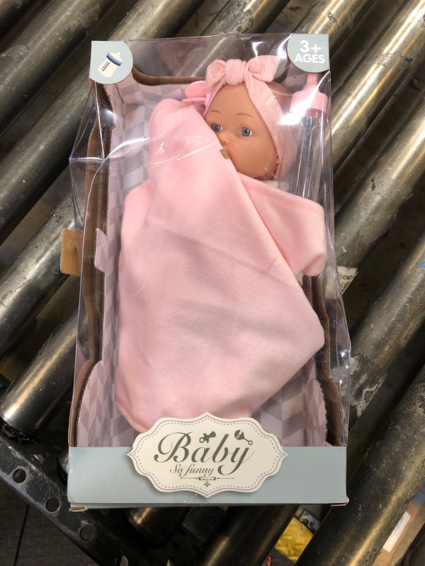 Photo 2 of Enjoyin 12'' Baby Doll in Gift Box with Pink Cloths, Pacifier, 13''x13'' Microfabric Blanket, and Feeding Bottle. Gift Idea for Ages 3+