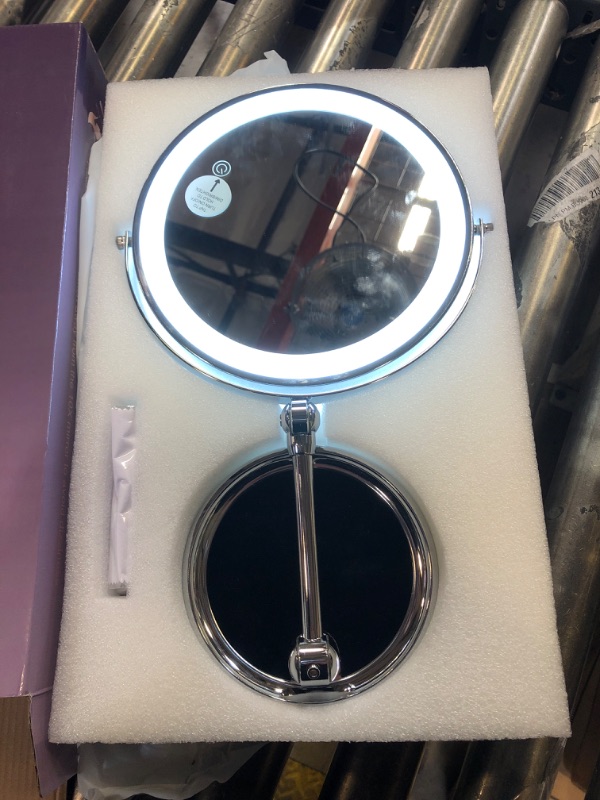 Photo 3 of YMHSOLDR Lighted Makeup Mirror [Brightness Enhanced Version], Real 3000mah Rechargeable Double Sided 10x Magnifying Mirror with 3 Colors Tabletop Standing Vanity Mirror with Adjustable Height,Chrome