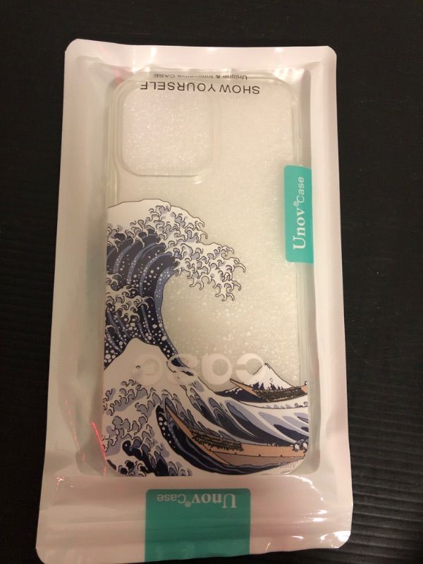 Photo 1 of Unov Case Compatible with iPhone 14 Pro Max Case Clear with Design Embossed Pattern Soft TPU Bumper Slim Protective 6.7 Inch (Great Wave)