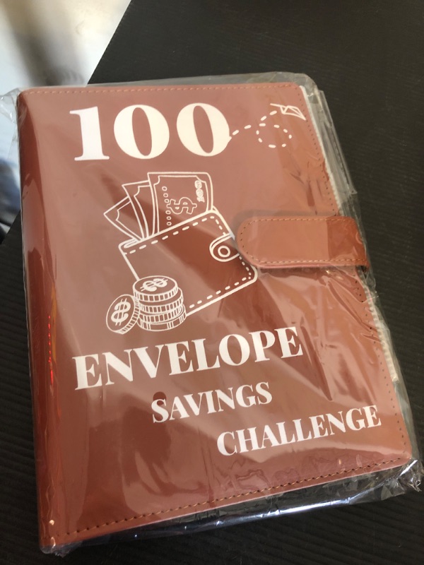 Photo 2 of 100 Envelopes Money Saving Challenge Binder, 2024 New A5 Budget Binder with Cash Envelopes, 6 Rings Savings Challenges Book, Laminated Budgeting Planning Tracker to Save $5050,10,400, 500 Brown