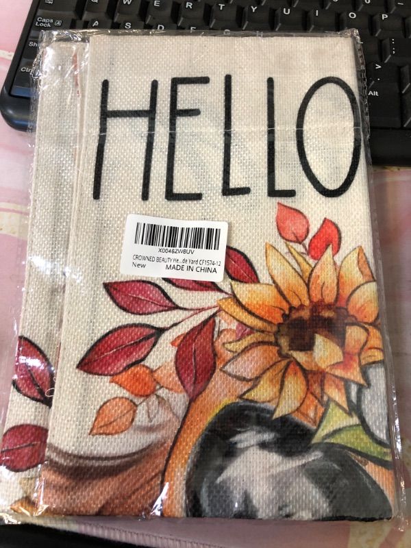 Photo 2 of CROWNED BEAUTY Hello Fall Dog Garden Flag 12x18 Inch Double Sided for Outside Golden Retriever Small Burlap Autumn Holiday Yard Decoration