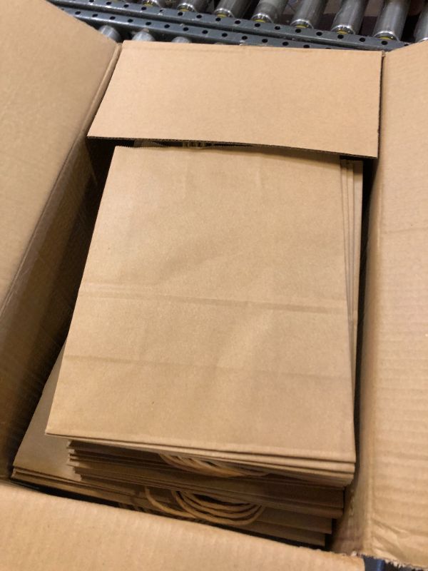 Photo 2 of Brown Paper Bags with Handles Bulk 100Pcs, 2 Assorted Sizes Plain Kraft Gift Bags for Birthday Party Favors Grocery Retail Shopping Business Goody Craft