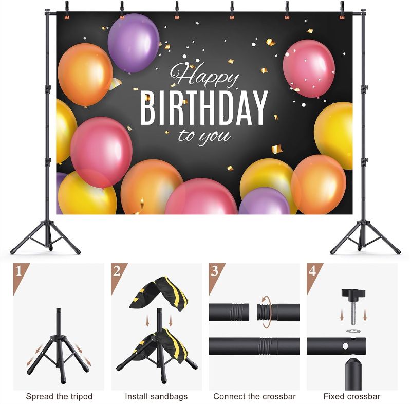 Photo 1 of 10x7.5Ft Backdrop Stand, Heavy Duty Adjustable Photo Back Drop Stand Kit for Parties, Photography, Banner Stand (Includes Six Background Stand Clamps)
