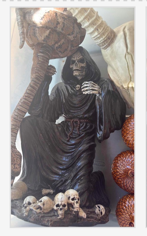 Photo 1 of CONTENTS OF TOTE HALLOWEEN DECORATIONS 14” GRIM REAPER