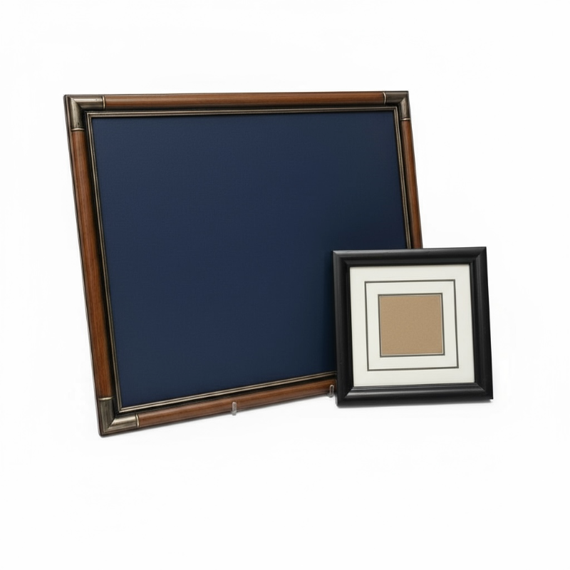 Photo 1 of 2 ARTWORK FRAMES - 1 CUSTOM WOOD & METAL WITH ONE CUTOUT FOR CARD OR ENGRAVED PLATE (3’ x 30”) BLACK MATTED FRAME 17” x H14”
