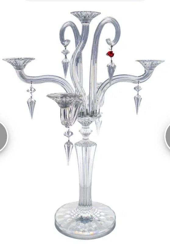 Photo 1 of BACCARAT MILLE NUITS CRYSTAL 5 CANDLE CANDELABRA  H28” WITH 2 ADDITIONAL REPLACEMENT PARTS
