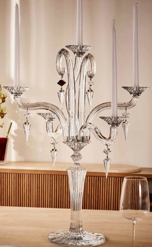 Photo 1 of BACCARAT MILLE NUITS CRYSTAL 5 CANDLE CANDELABRA  H28” WITH 2 ADDITIONAL REPLACEMENT PARTS