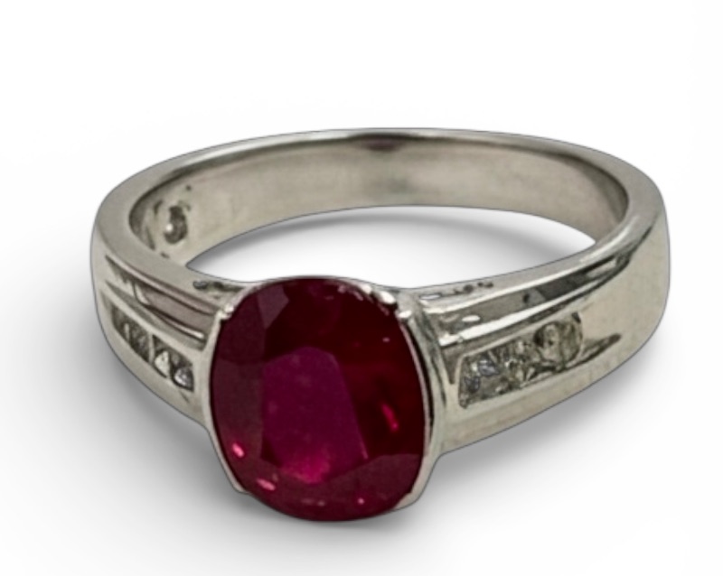 Photo 1 of STERLING SILVER W 2.47 CT NATURAL RUBY AND 0.23 CTW DIAMOND RING GGA CERTIFIED (EST RING SIZE 6-7) - RN040649