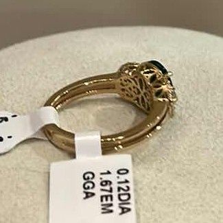 Photo 1 of STERLING SILVER W 18K GOLD OVERLAY W NATURAL EMERALD BERYL APPROX 1.67 CTW OVAL FACETED AND NATURAL DIAMOND 0.12 CTW RING GGA CERTIFIED (EST SIZE 7) -RN040644