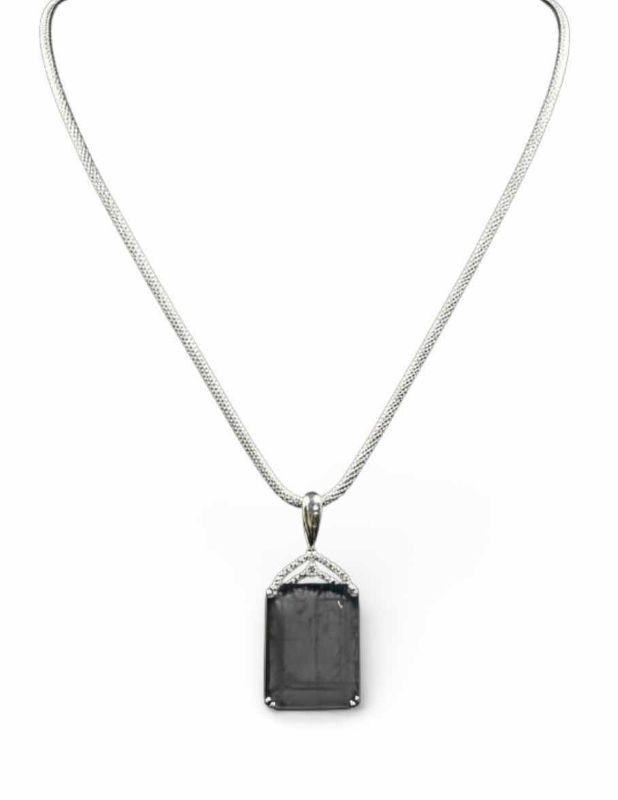 Photo 1 of STERLING SILVER W NATURAL SAPPHIRE CORUNDUM (DIFFUSED) APPROX 31.18 CTW EMERALD FACETED PENDANT AND NATURAL DIAMOND 0.06 CTW GGA CERTIFIED -NK017296