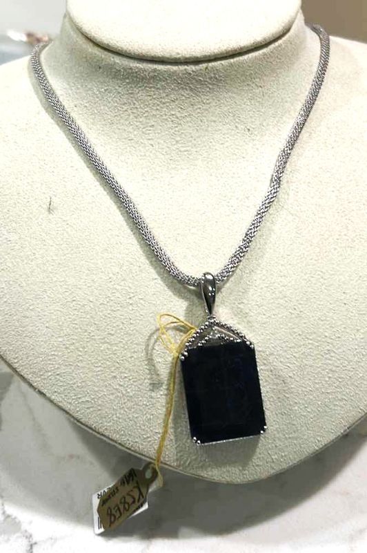 Photo 1 of STERLING SILVER W NATURAL SAPPHIRE CORUNDUM (DIFFUSED) APPROX 31.18 CTW EMERALD FACETED PENDANT AND NATURAL DIAMOND 0.06 CTW GGA CERTIFIED -NK017296