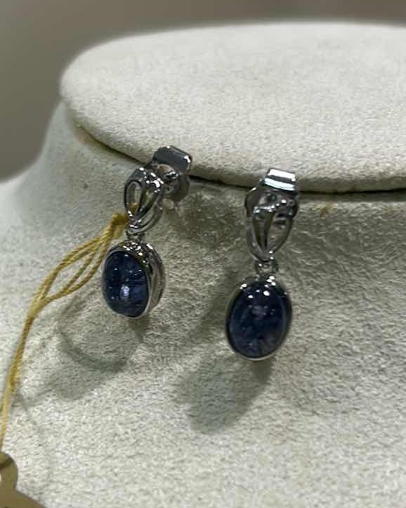 Photo 1 of STERLING SILVER W NATURAL TANZANITE ZOISITE (2 PCS) APPROX 3.68 CTW OVAL CABOCHON DROP EARRINGS GGA CERTIFIED -ER008579