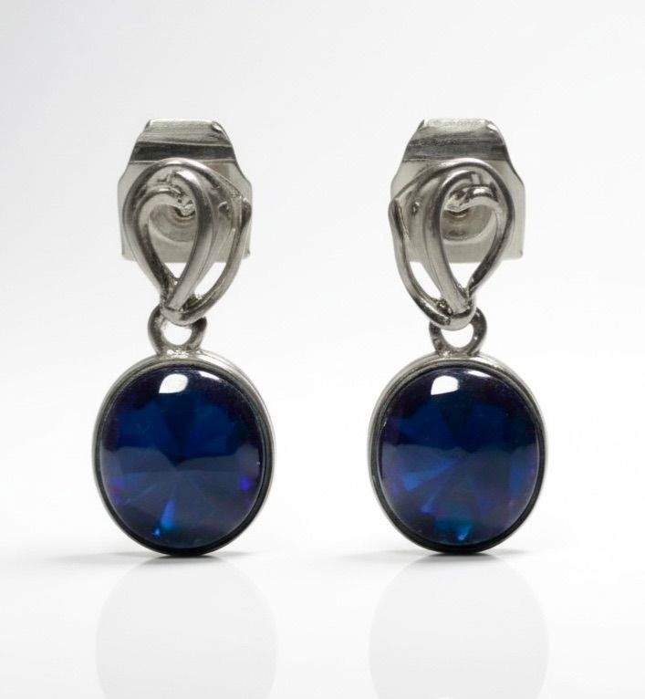 Photo 1 of STERLING SILVER W NATURAL TANZANITE ZOISITE (2 PCS) APPROX 3.68 CTW OVAL CABOCHON DROP EARRINGS GGA CERTIFIED -ER008579