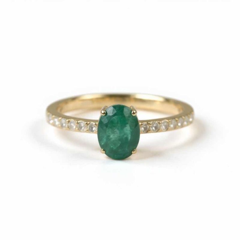 Photo 1 of 925 STERLING SILVER W 18K GOLD OVERLAY EMERALD BERYL & DIAMOND RING
EMERALD APPROX 0.73 CTW AND DIAMONDS APPROX 0.20 CTW
GGA CERTIFIED (EST SIZE 7.5) - RN040651