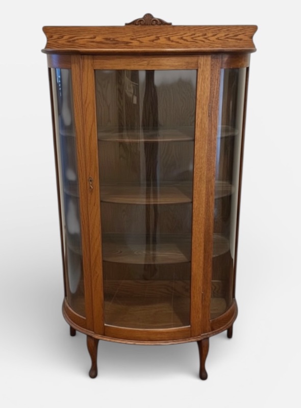 Photo 1 of ANTIQUE VICTORIAN OR EDWARDIAN-ERA OAK CHINA OR CURIO CABINET, LIKELY DATING FROM THE LATE 1800S TO EARLY 1900S. 39“ x 15”x H66“ )Value: Similar cabinets in good condition generally sell in a price range of approximately $1,100 to over $3,000 USD at aucti