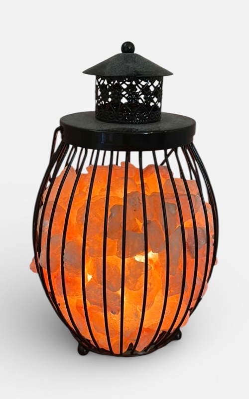 Photo 1 of METAL LANTERN STYLE LAMP WITH PINK HIMALAYAN ROCK SALT