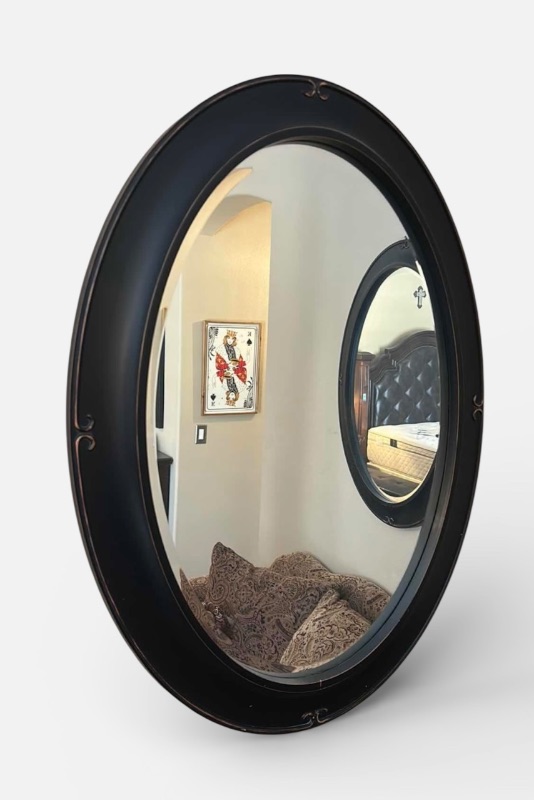Photo 1 of RESIN FRAMED OVAL BEVELED GLASS MIRROR 28“ x H 38“