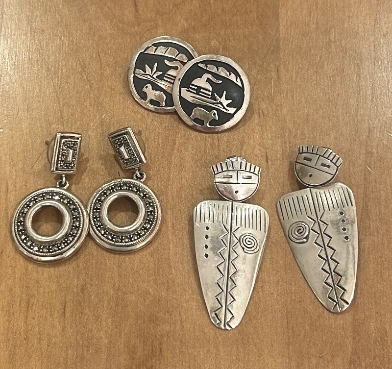 Photo 1 of 3 PAIRS STERLING SILVER  PIERCED EARRINGS