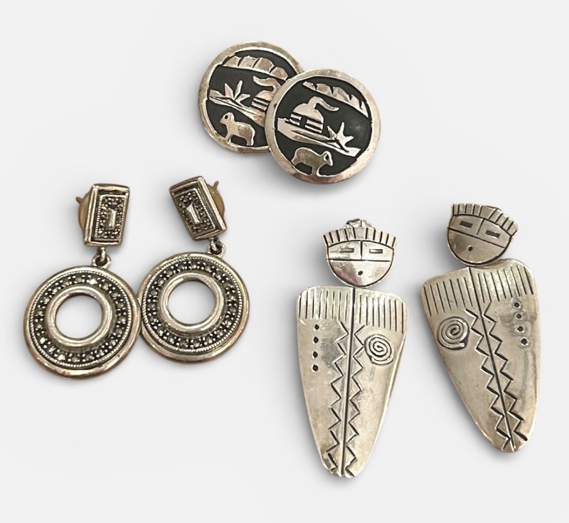 Photo 1 of 3 PAIRS STERLING SILVER  PIERCED EARRINGS