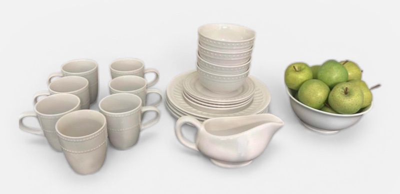 Photo 1 of 21 PC WHITE PORCELAIN DINNERWARE AND BOWL WITH FAUX APPLES