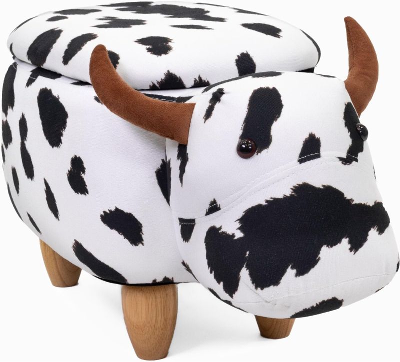 Photo 1 of Critter Sitters 15-In. Seat Height Black-White Cow Animal Ottoman with Storage, Soft Kids Ottoman for Nursery, Bedroom, Playroom, and Living Room Decor, Multifunctional Cushioned Animal Footstool
