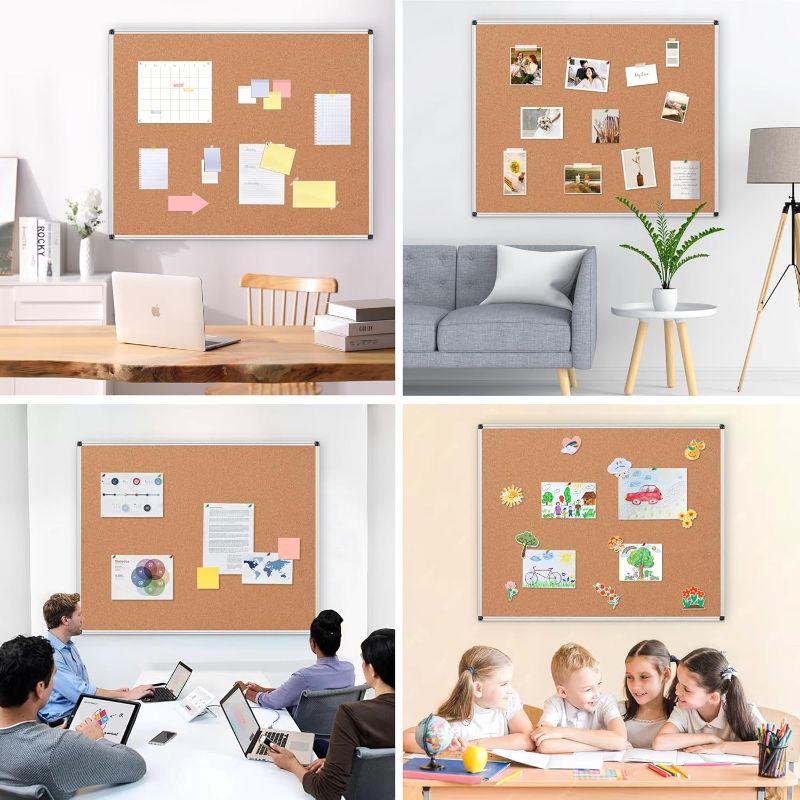 Photo 1 of Extra Large Cork Bulletin Board 48'  Silver Aluminum Framed Corkboard for Wall, Wall Mounted Notice Pin Board withPush Pins for School, Home & Office