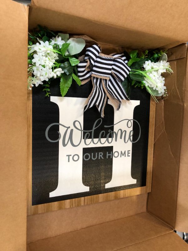 Photo 2 of 16'' Personalized Last Name Welcome Sign, Door Wreaths for Front Door Outside, Spring Wreath for Front Door Decor, Farmhouse New Home Gifts for Home (H)