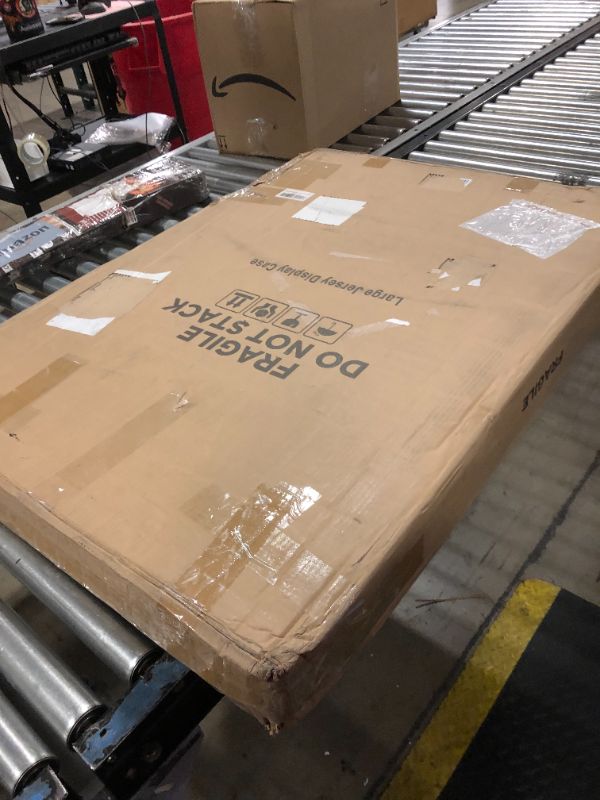 Photo 1 of Large Jersey Frame Display Case, 26x37 Lockable Shadow Box Sports Jersey Frame with 98% UV Protection Acrylic and Metal Hanger for Baseball Basketball Football Soccer Hockey XXL Shirt, Linen Black