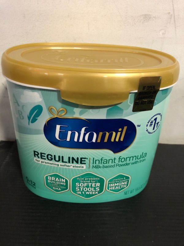 Photo 1 of exp date 04/2026+---Enfamil Reguline Baby Formula, Milk-Based Infant Nutrition, Dual Prebiotics for Soft, Comfortable Stools within 1 Week of Use, Omega-3 DHA for Immune Support, Reusable Powder Tub, 19.5 Oz?