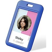 Photo 1 of  3 Pack Sliding ID Badge Holder Vertical Hard Plastic Case with Clear Window Blue Card Protector Pouch 