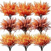 Photo 1 of 18PCS Artificial Fall Flowers Mums Plants for Outdoor Autumn Decoration UV Resistant Bulk Fake Fall Plastic Flowers Faux Boston Fern Eucalyptus Plant for Garden Patio Window Box Pot Indoor Home Decor