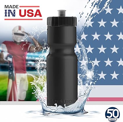 Photo 1 of 6 pack--Sports Squeeze Water Bottle Bulk Pack - 22 oz. BPA Free Easy Open Push/Pull Cap - Made in USA (Black)