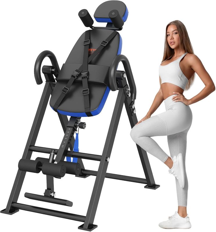 Photo 1 of VEVOR Inversion Table, 300lbs Capacity Heavy Duty Inversion Table, Decompression Back Stretcher Machine, Strength Training Equipment with Headrest, Ankle Lock, Adjustable Protective Belt
