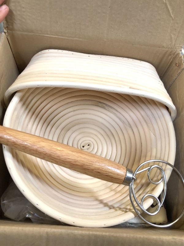 Photo 3 of Banneton Bread Proofing Basket Set, 10 Inch Oval & 9 Inch Round Sourdough bread baking supplies with Linen Liner, Silicone Bread Sling, Danish Dough Whisk, Bread Lame, Bowl Scraper,Dough Scraper Kit