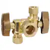 Photo 1 of 1/2 in. Nominal Comp Inlet x 3/8 in. OD Comp x 3/8 in. OD Comp Dual Outlet Dual Shut-Off 1/4-Turn Angle Ball Valve
