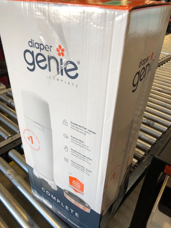 Photo 3 of Diaper Genie Complete Diaper Pail (White) with Antimicrobial Odor Control Includes 1 Diaper Trash Can