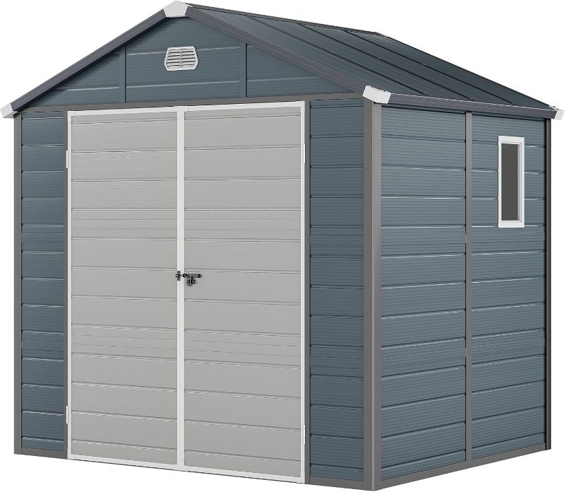 Photo 1 of YITAHOME 8x6.2FT Outdoor Resin Storage Shed w/o Floor, All-Weather Plastic Shed with Lockable Doors, Window & Vents, Plastic Tool Shed for Backyard, Patio, Poolside, Lawn, Dark Gray ONLY BOX 1 OF 3, INCOMPLETE SET
